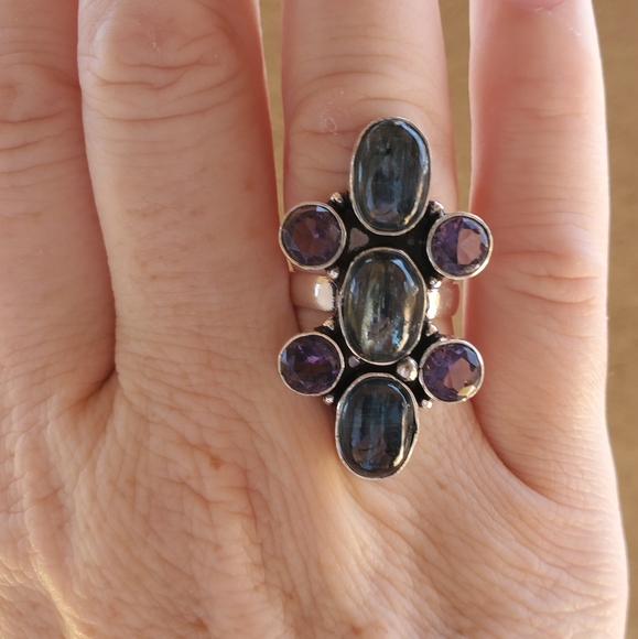 New Blue Kyanite & Amethyst 925 Silver Ring. - Picture 8 of 8